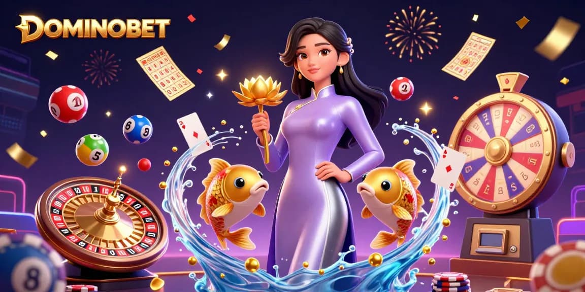 Experience captivating gameplay at DOMINOBET with an artistic depiction of poker and celebration elements.