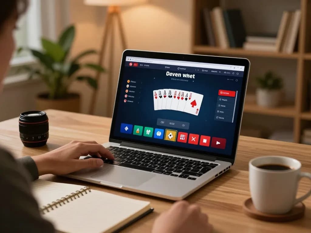 Engaging online poker scene on 388bet with warm ambiance and strategic notes in cozy home setup.