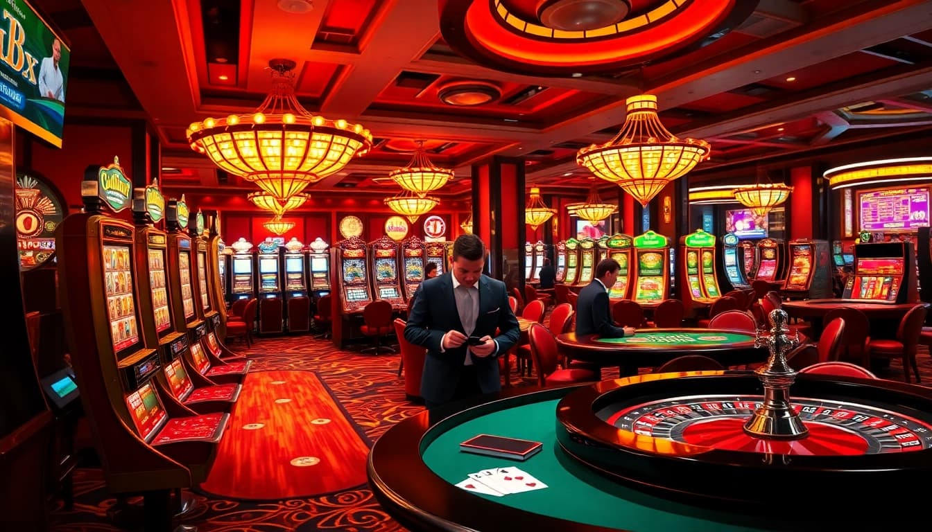 Experience the thrilling atmosphere of xx88 with professional gamblers at vibrant casino tables.