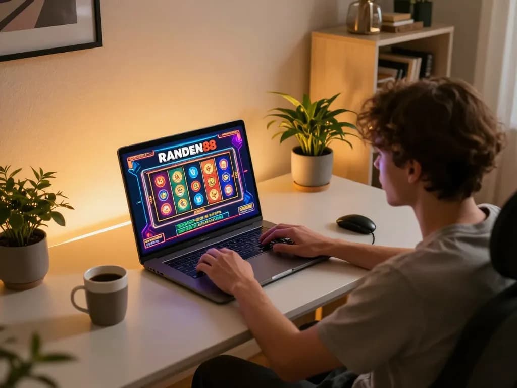 Rasakan permainan yang mendebarkan dengan RANDOM88 di laptop modern di lingkungan rumah yang nyaman