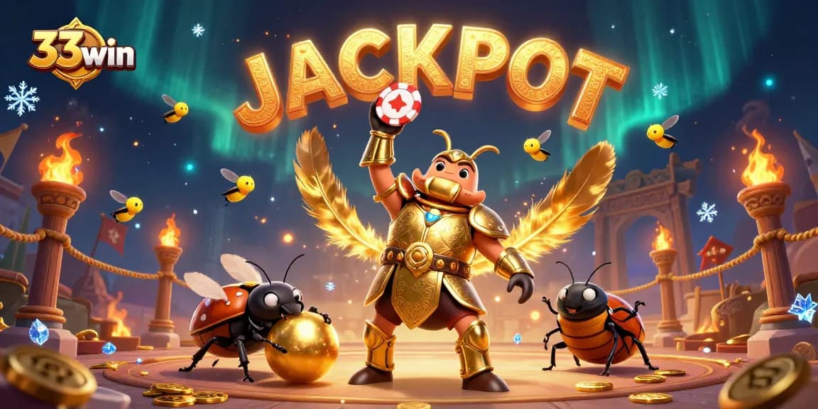 Experience the excitement of 33win in a victorious 3D illustration with jackpot elements and vibrant casino energy.
