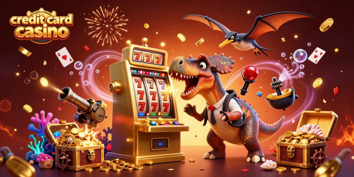 Experience the excitement at a credit card casino with animated characters and golden jackpots.
