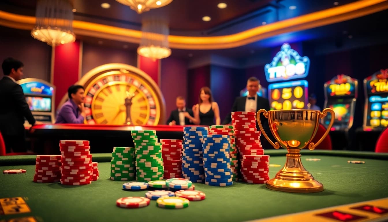 Experience thrilling gameplay at TR88 with vibrant casino scenes and exciting poker chips.