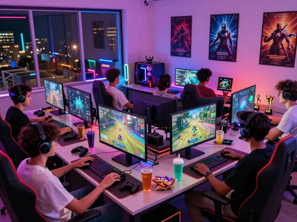 Gamers enjoying the dragon77 online gaming experience with vibrant setups and LED lights.