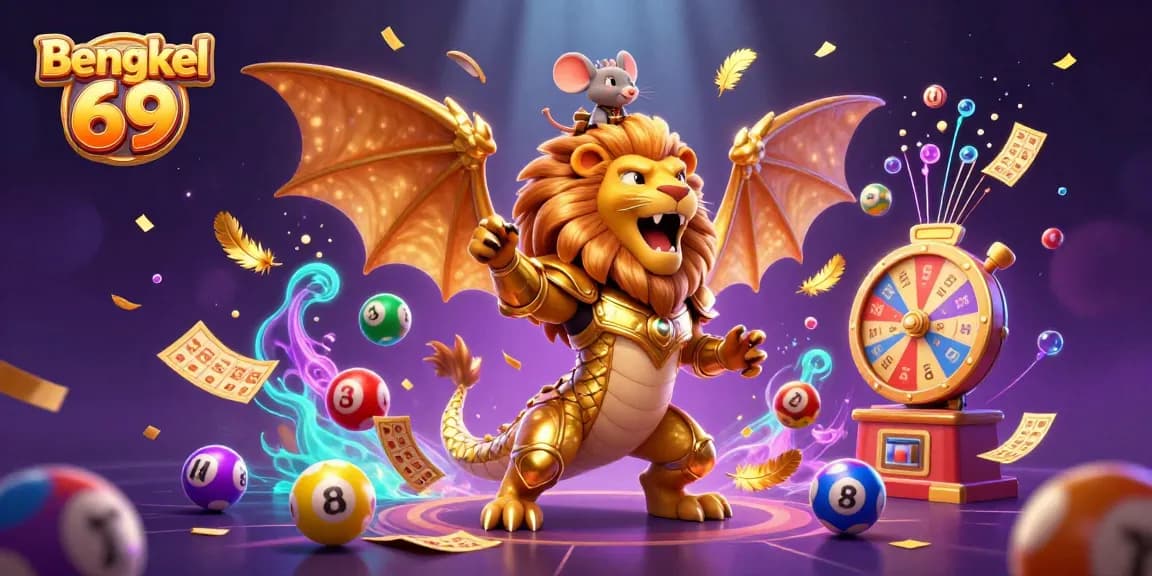 Bengkel 69 brings vibrant lottery excitement with a golden chimera and animated game elements.