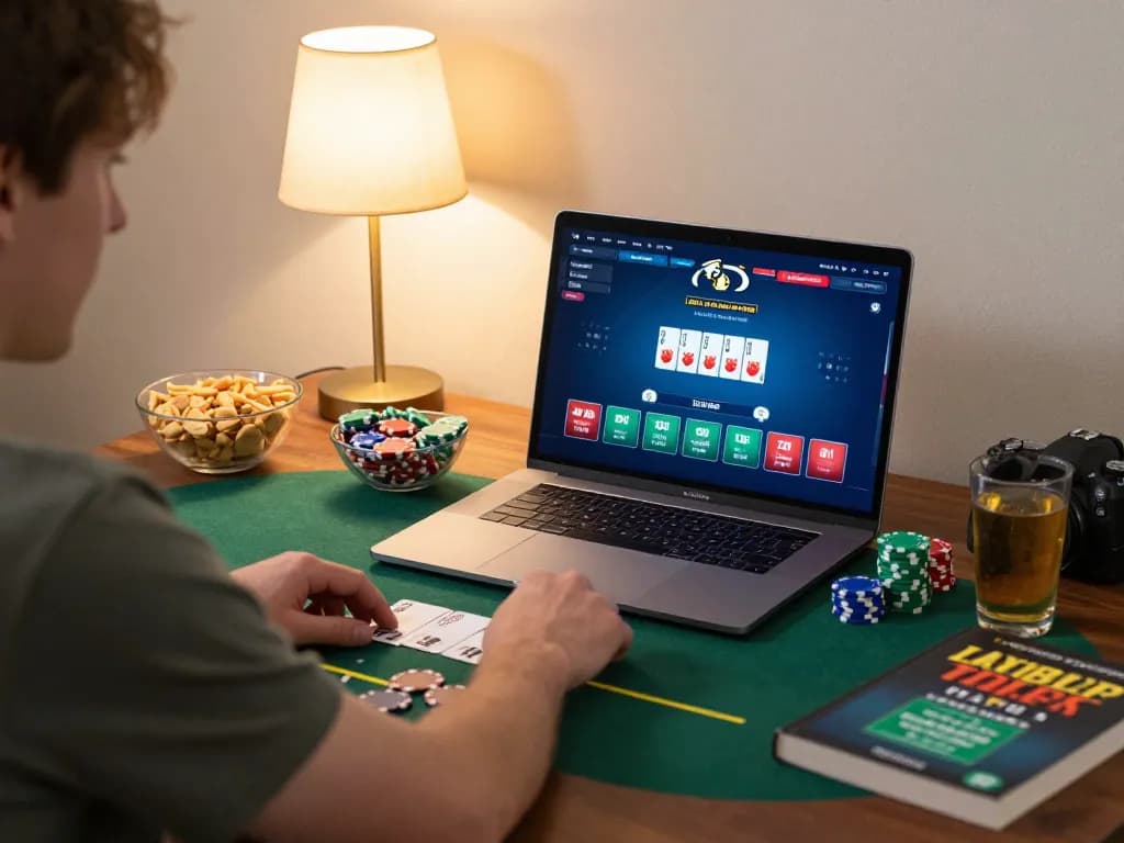 Engaging session on tr88 with a player focused on online poker, highlighting an inviting home gaming atmosphere