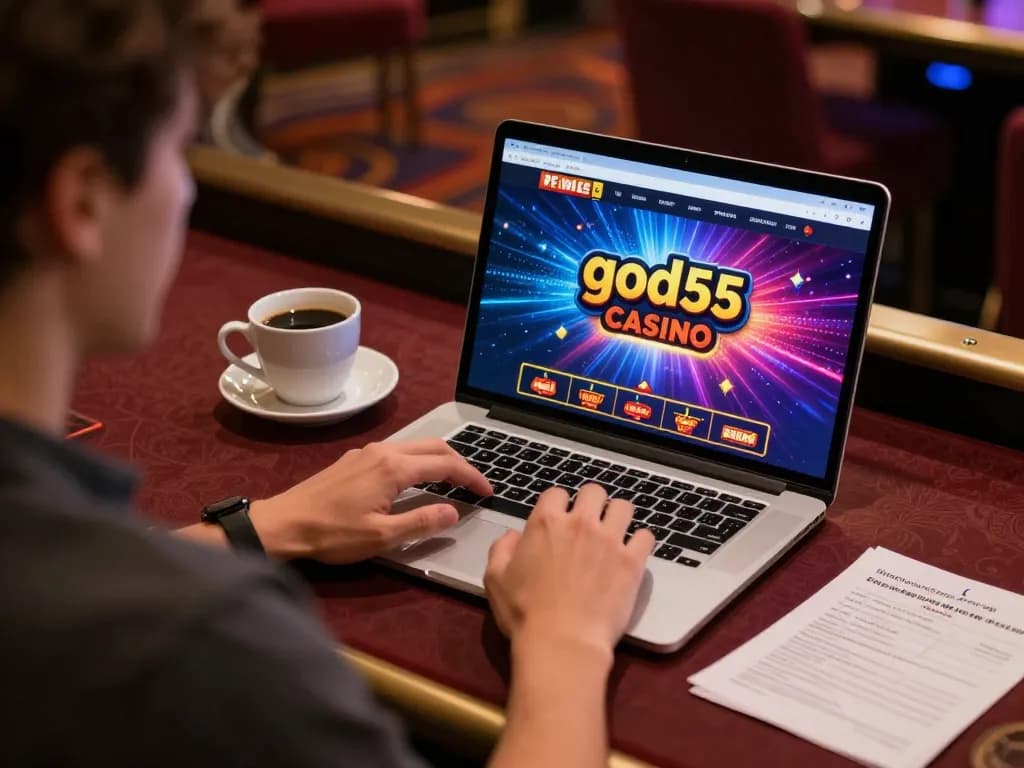 Engaging with god55 casino online gameplay on a laptop, showcasing strategic decision-making.