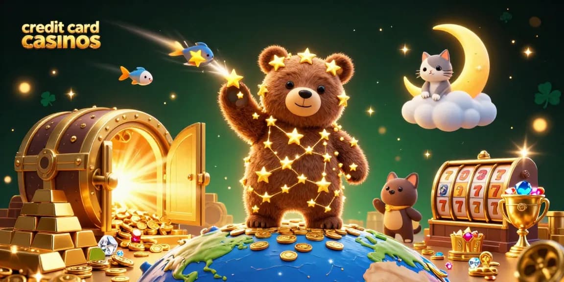 Experience thrilling gameplay at credit card casinos with vibrant illustrations of successful wins and rich rewards.