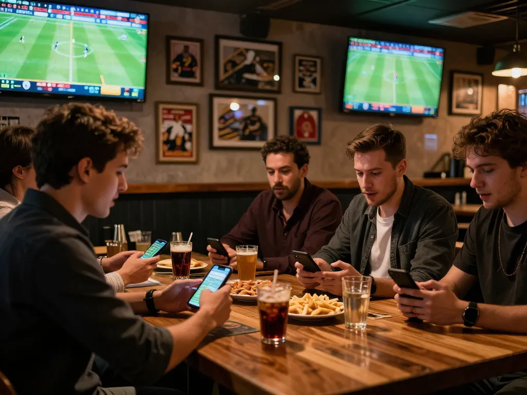 Friends engaging in Kèo nhà cái 5 betting during a thrilling live football match