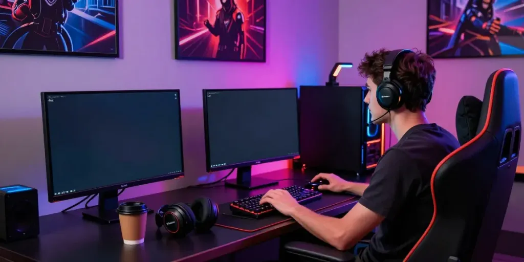Engaging akunjp online gaming setup featuring a user enjoying a vibrant gaming atmosphere.