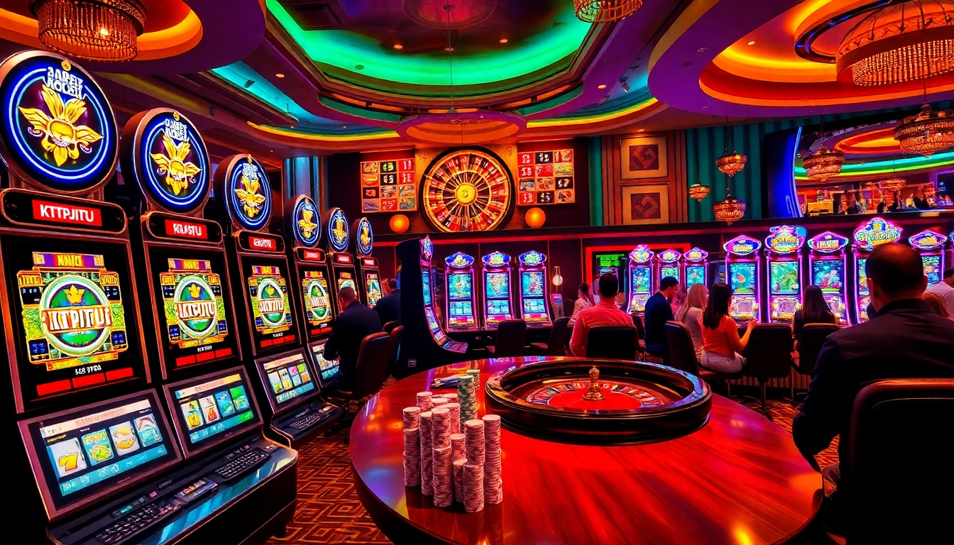 Players enjoying thrilling slot machine games at KTPJITU, aiming for easy jackpots.