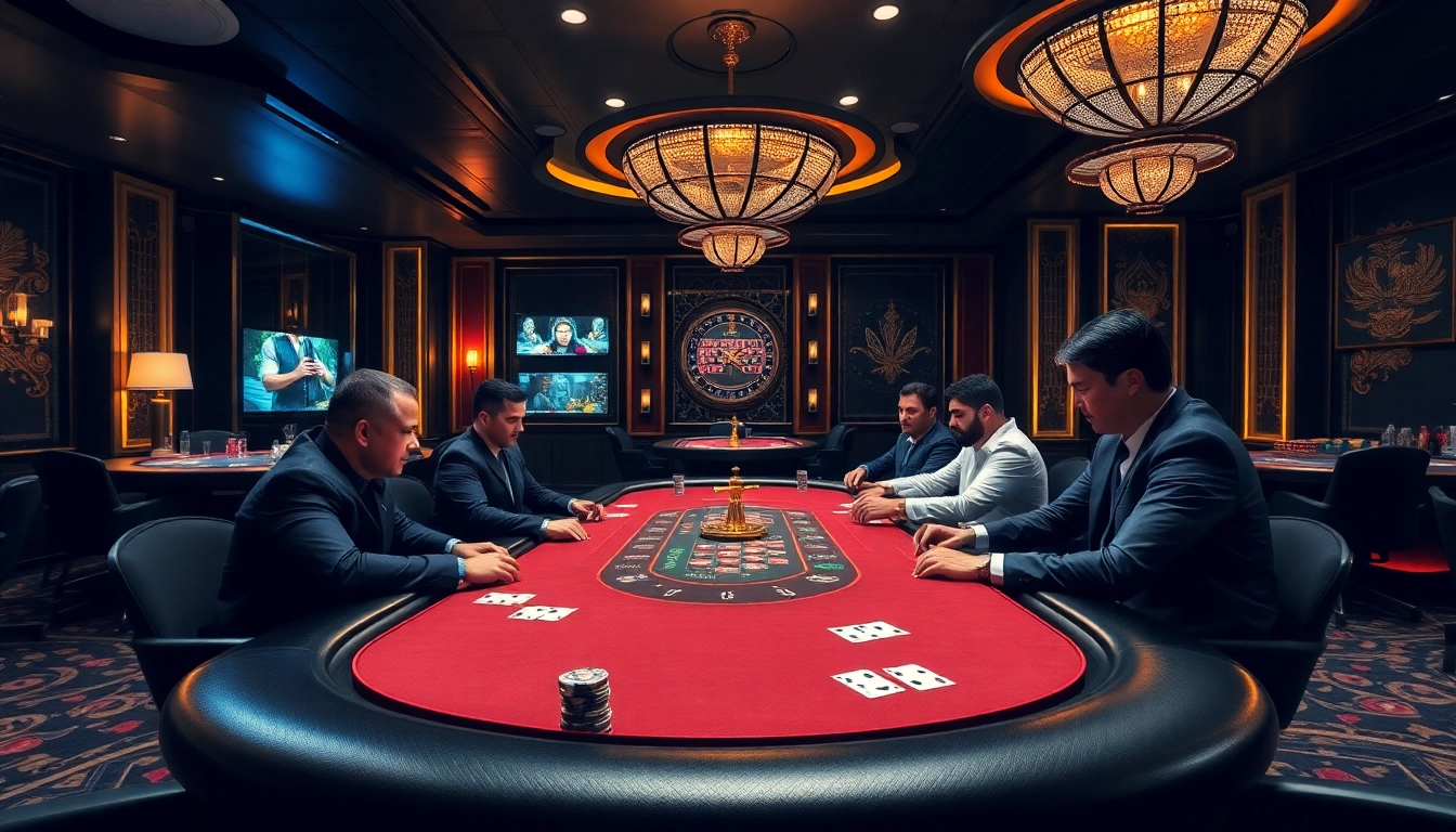 i9bet table games action with vibrant chips and cards in a luxurious casino setting.