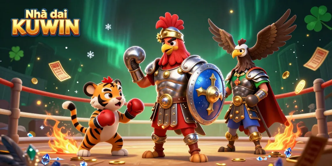 Engage with the thrilling cockfighting experience at Nhà cái KUWIN featuring a gladiator rooster and sparring tiger cub.