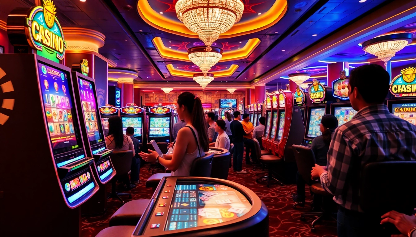 Spieler genießen spannende casino online spiele in einer lebhaften Casino-Umgebung.