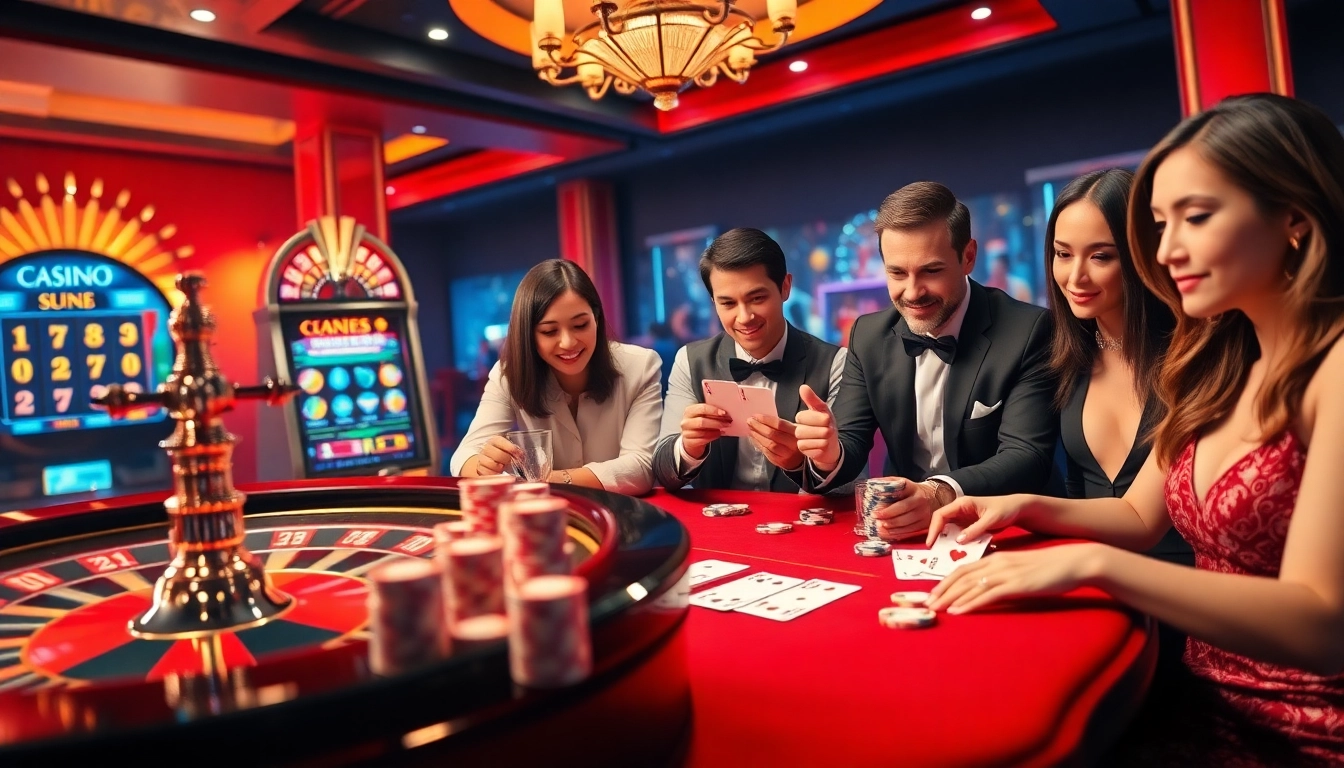 Engaging scene of players at Nhà cái ok8386 casino table, highlighting excitement and luxury in gambling.