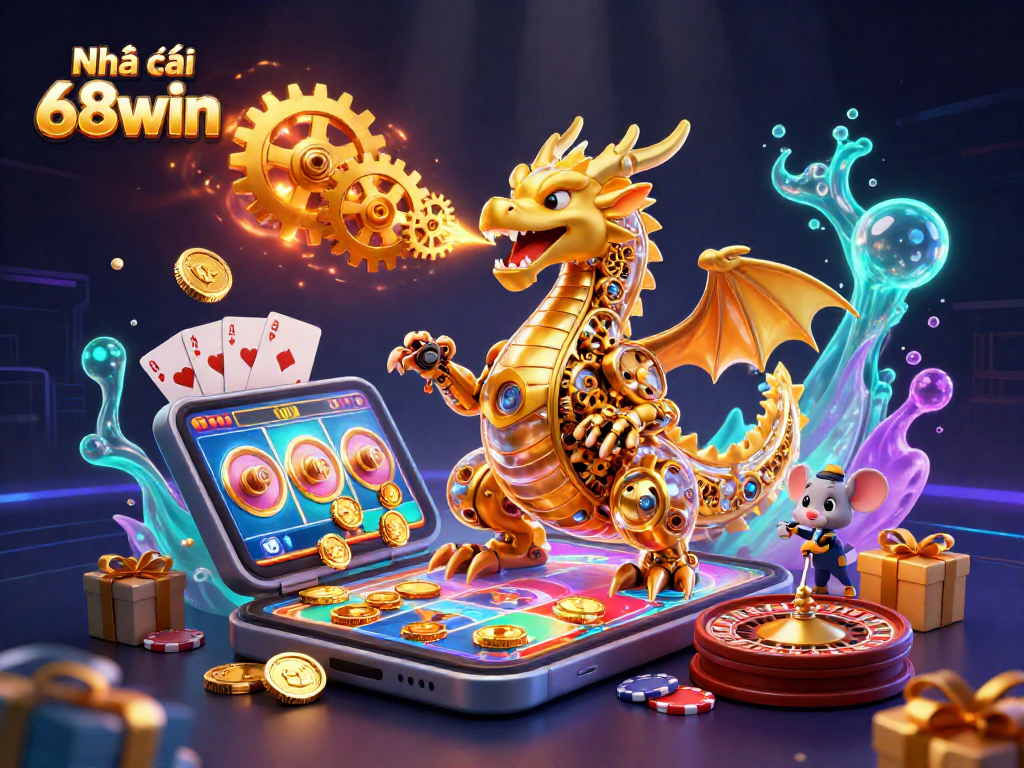 Engage with Nhà cái 68win's thrilling experience as a golden dragon unleashes luck in dynamic gambling action.