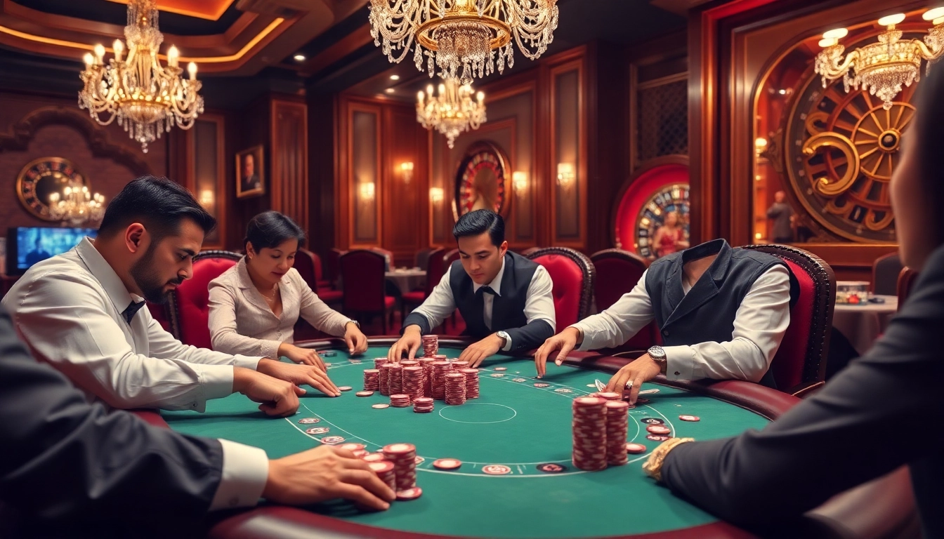 Engage with thrilling poker action at dn88 with players strategizing around a luxurious casino table.