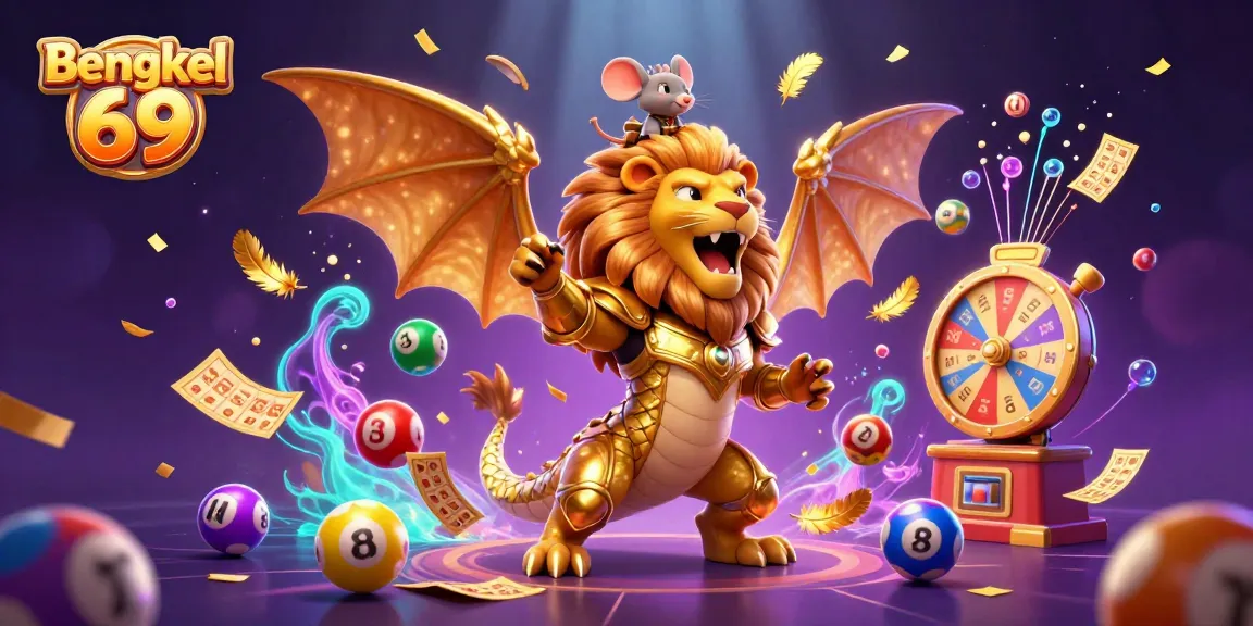 Bengkel 69 brings vibrant lottery excitement with a golden chimera and animated game elements.