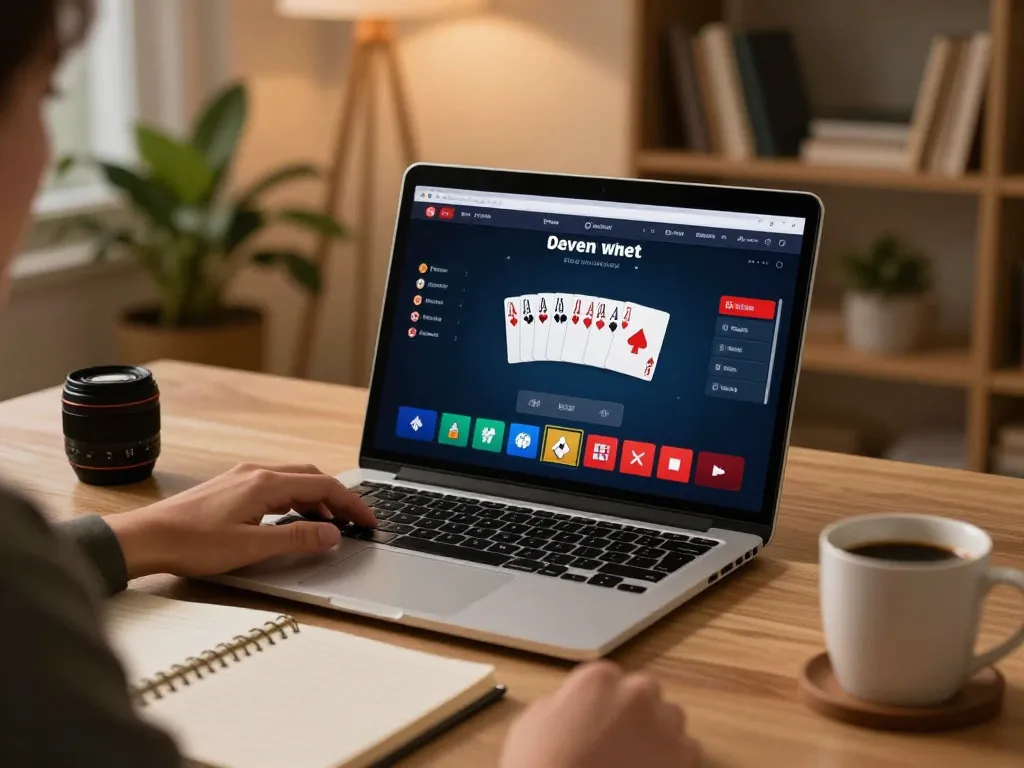 Engaging online poker scene on 388bet with warm ambiance and strategic notes in cozy home setup.