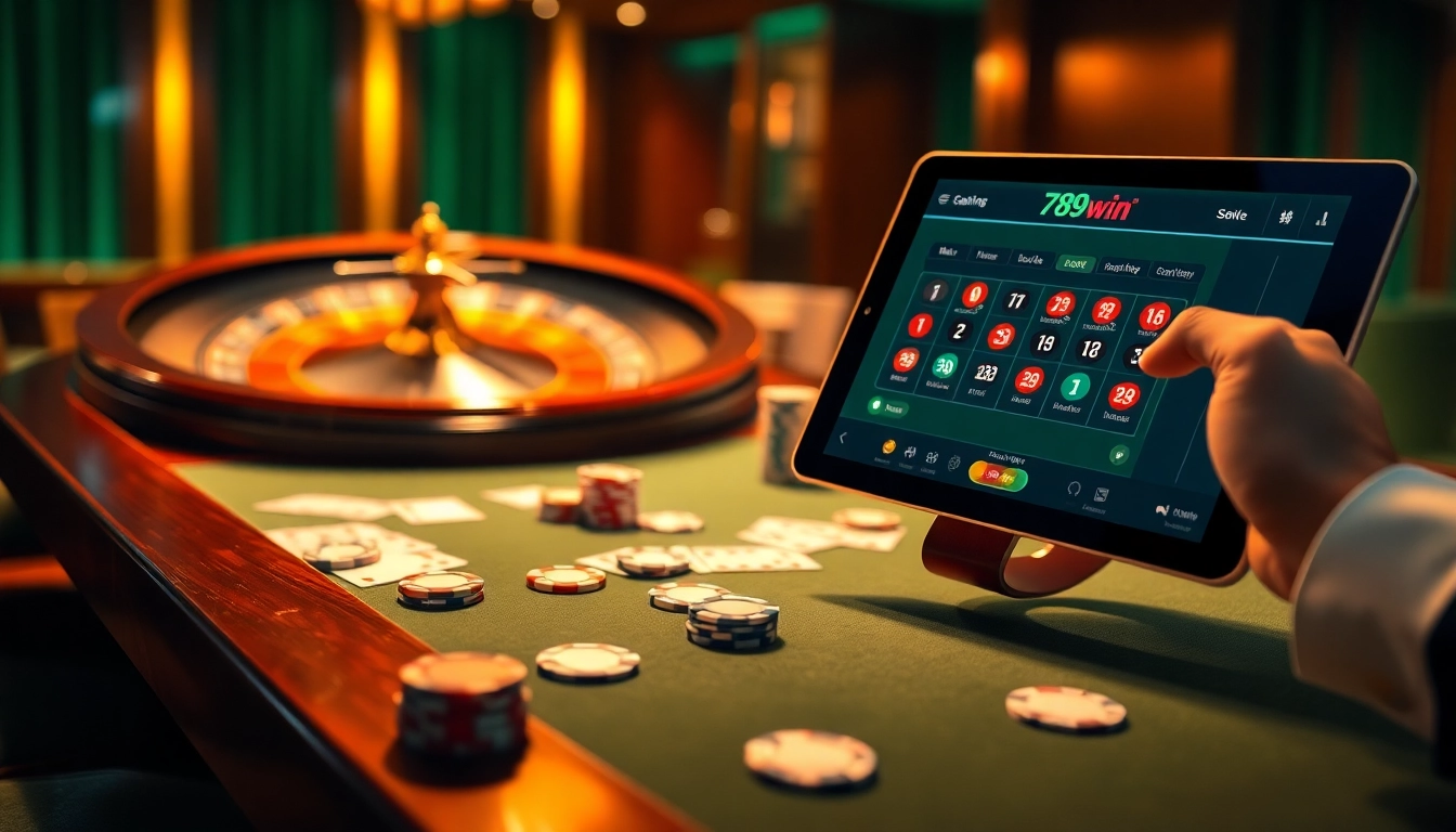 Playing cards and chips on a luxurious casino table showcasing 789win gaming excitement.