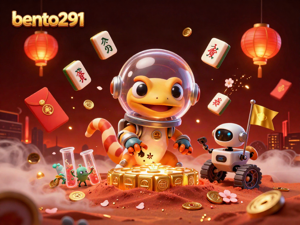 Engage with bento291's vibrant Martian casino scene with cartoon characters and festive elements.