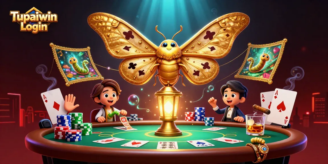 Tupaiwin Login showcases a vibrant 3D moth illustration absorbing casino themes and poker excitement with intricate details.
