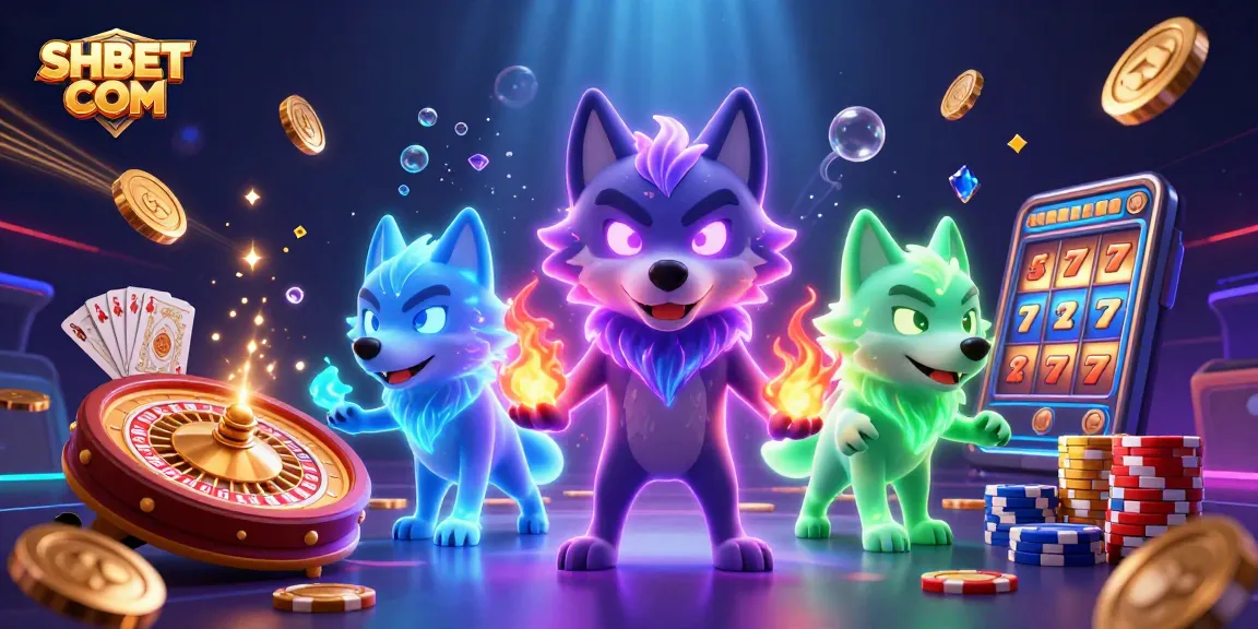Engage with thrilling gaming at SHBET COM featuring spectral wolves, dazzling roulette, and cascading coins.