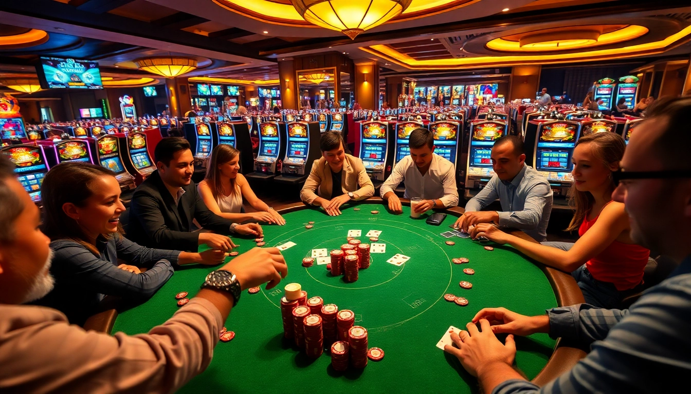 Experience a thrilling poker game at the bk888 casino table with vibrant colors and engaged players.