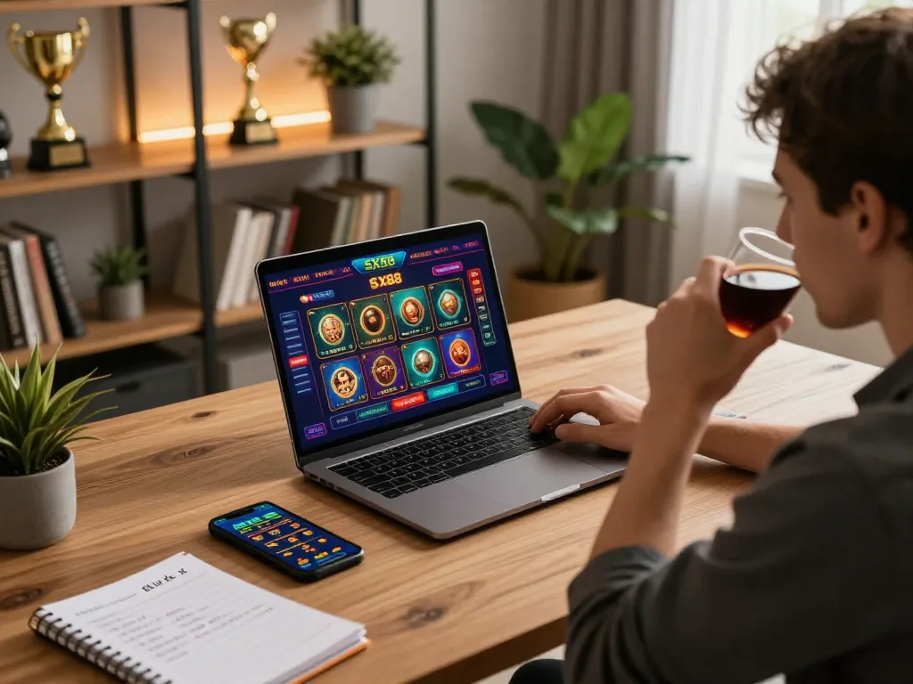 SX88 gaming setup with player engaging in online casino gameplay, illustrating strategic betting.