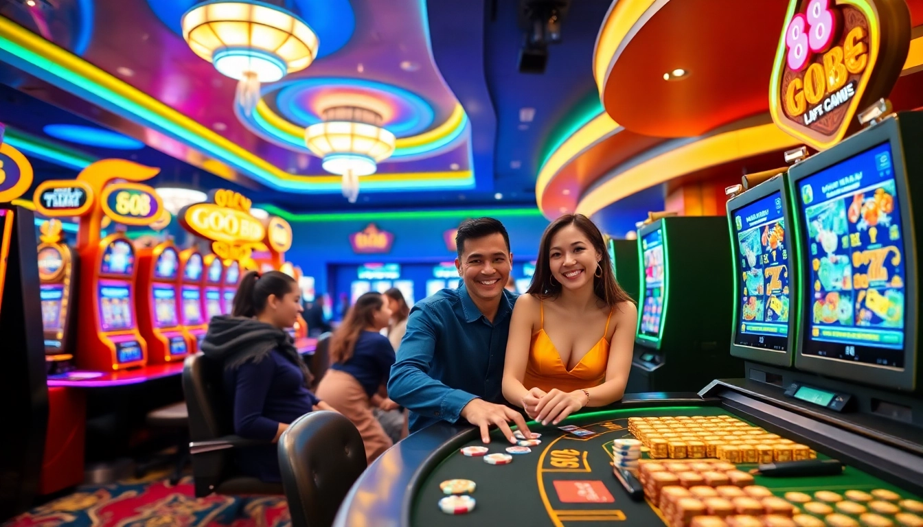 Players enjoying their gaming experience at GO 88, showcasing vibrant casino elements and joyful interactions.