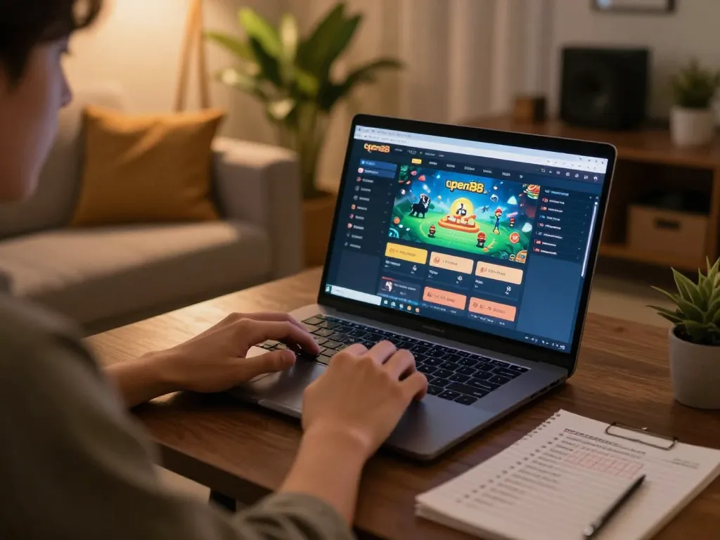 Player enjoying a fun online gambling experience on open88 com with a detailed gaming setup