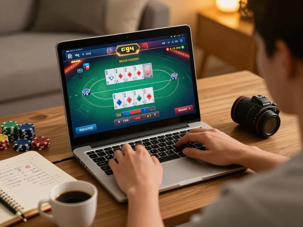 Player engaging in online poker gameplay on sc88 from the comfort of home, showcasing strategy and excitement.