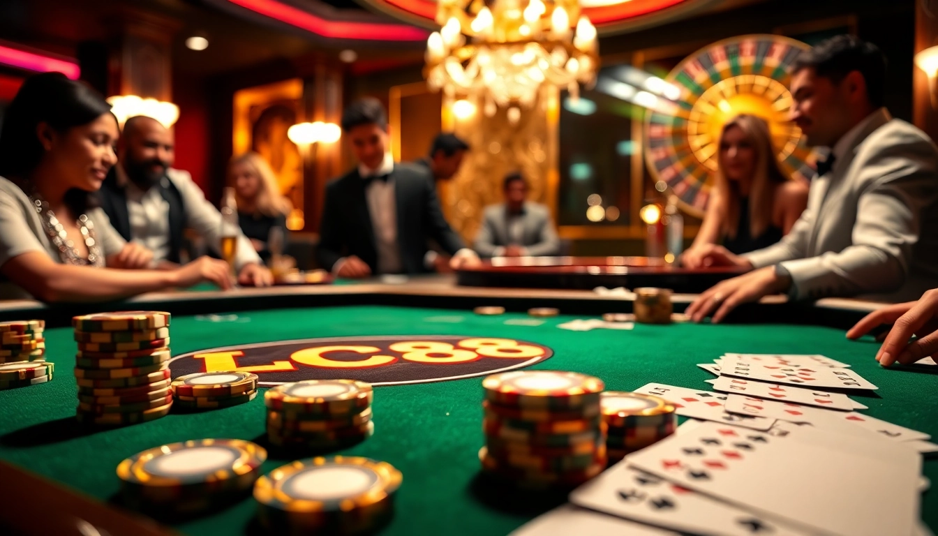 Experience the excitement of LC88 gaming with vibrant casino tables and engaging players.