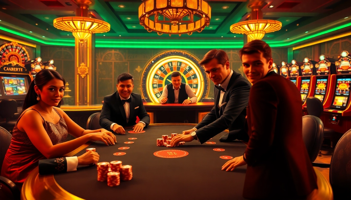 Experience thrilling casino action at DH88 with players engaged in high-stakes poker amidst elegant surroundings.