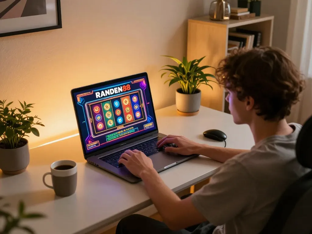 Rasakan permainan yang mendebarkan dengan RANDOM88 di laptop modern di lingkungan rumah yang nyaman