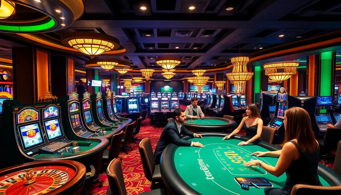 Experience the thrill of casino gaming with ok365, showcasing vibrant slot machines and engaging poker action.