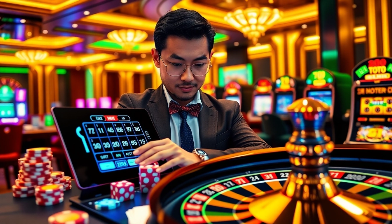 Professional gambler placing strategic amanahtoto bets on digital toto Macau interface