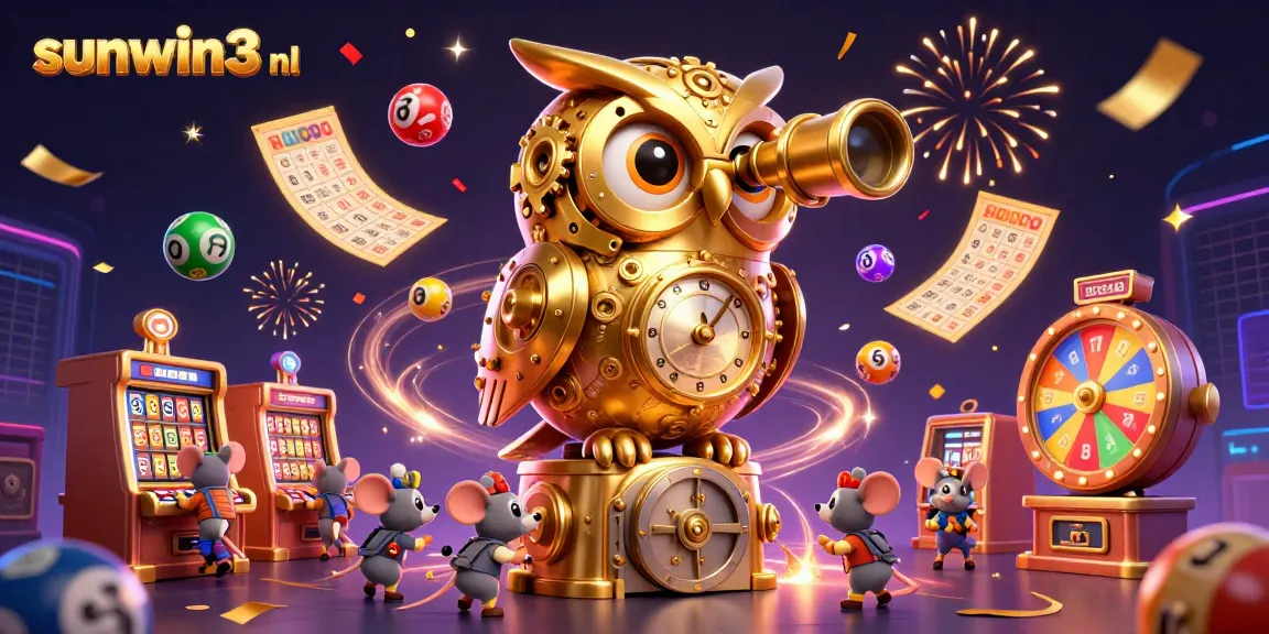 Experience thrilling gameplay at sunwin3 nl with a golden owl overseeing an action-packed casino scene.