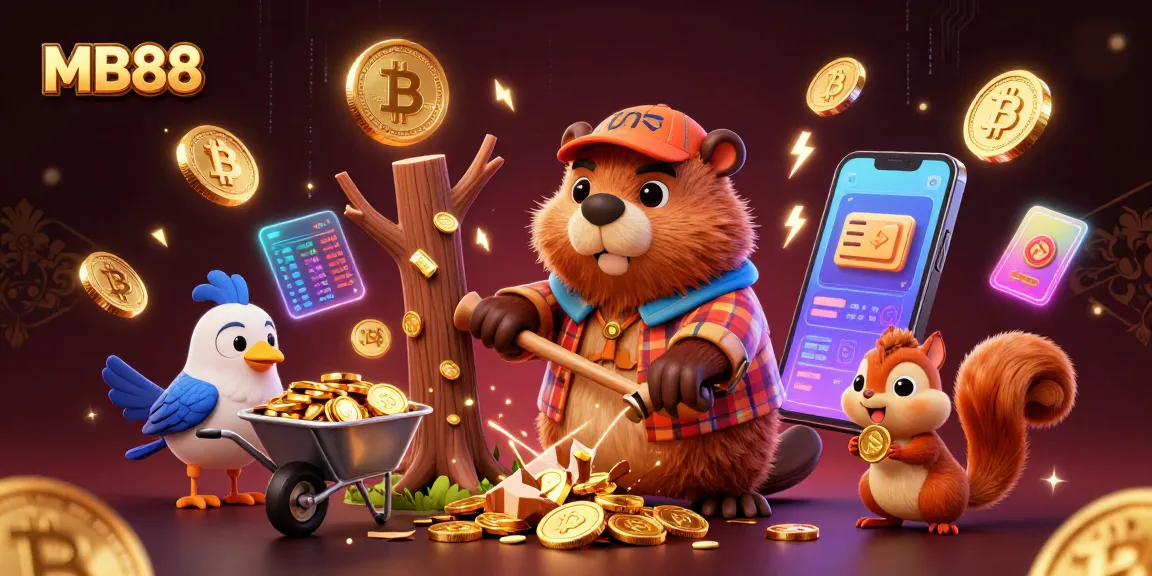 Thu hút người chơi với hình ảnh MB88 sinh động, beaver chế tác vàng trong cảnh casino sôi động.