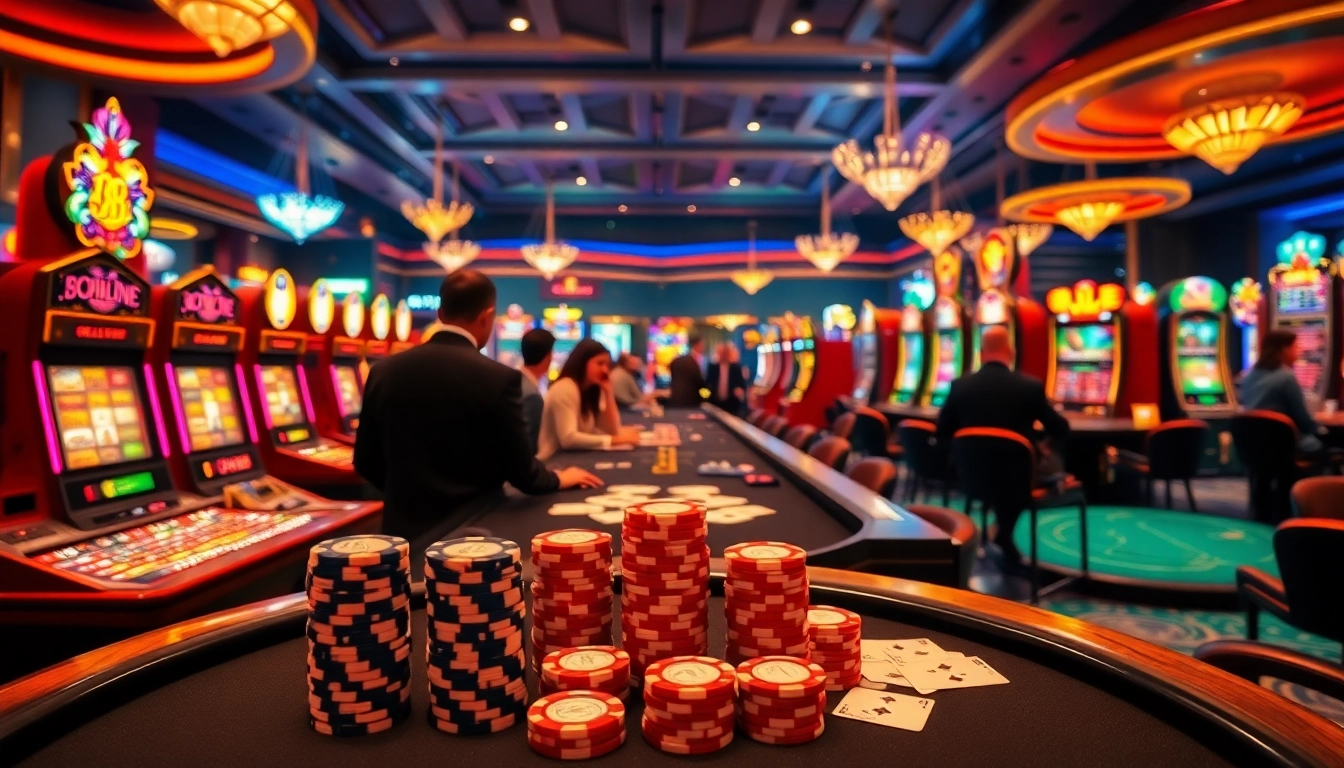 Experience thrilling gameplay at Betwin88's luxurious casino floor with vibrant tables and excited players.