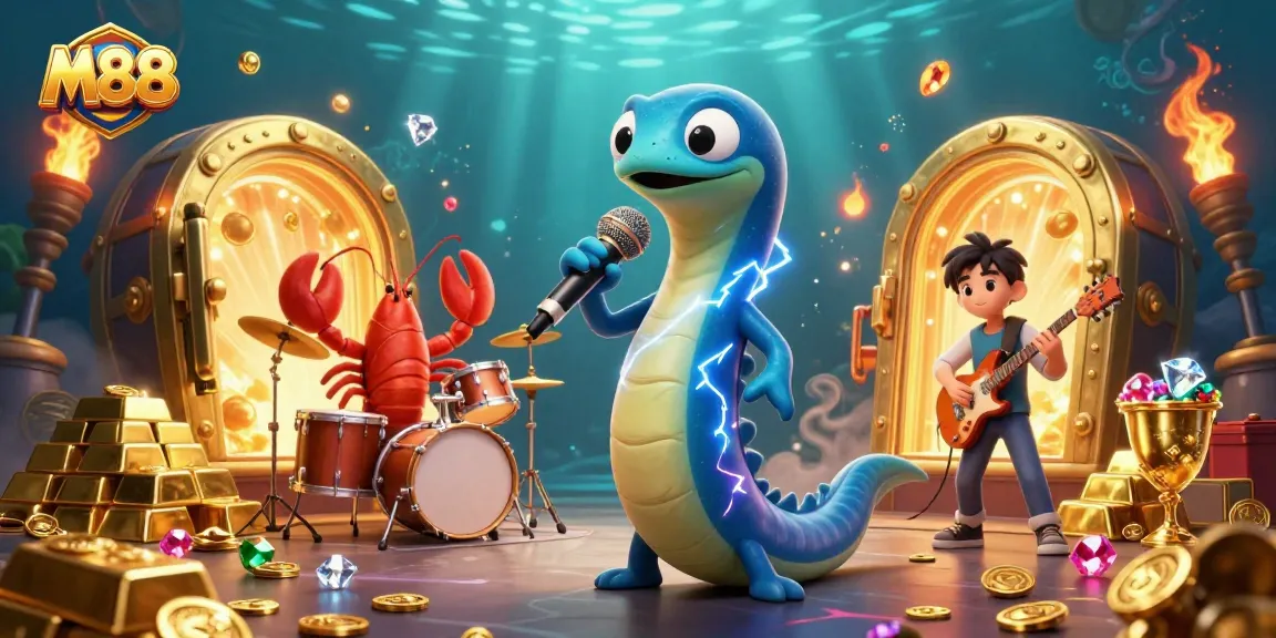 Experience M88's thrilling underwater casino performance with dazzling treasures and dynamic characters.
