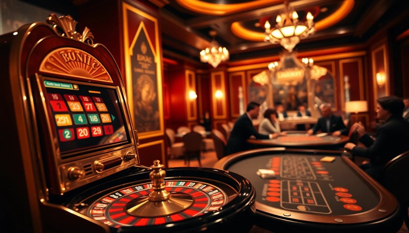 Experience thrilling gaming at luxury12 with vibrant slot machines and classy betting tables.