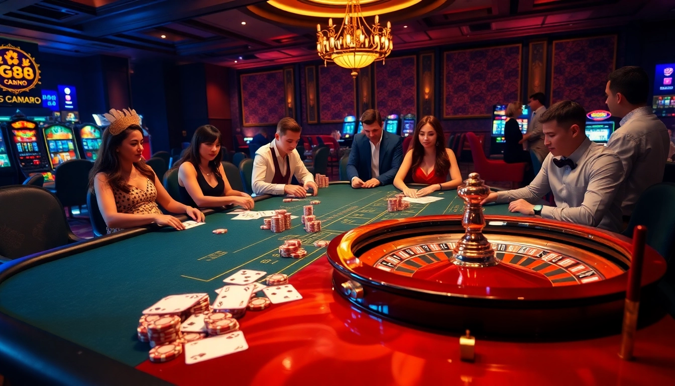 Experience the excitement of GG88 with a luxurious casino scene featuring poker chips and cards.