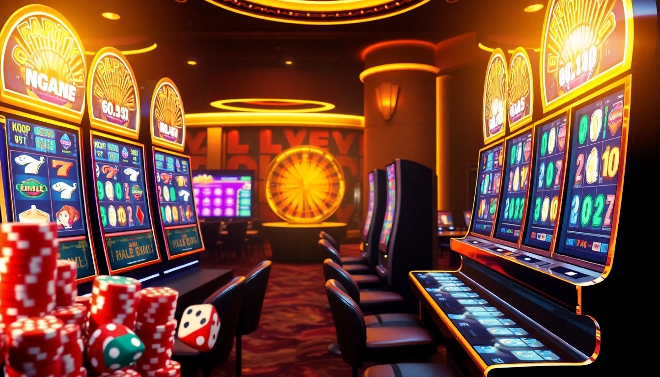 Experience thrilling slot gacor hari ini gameplay with vibrant slot machines and joyous player celebrations.