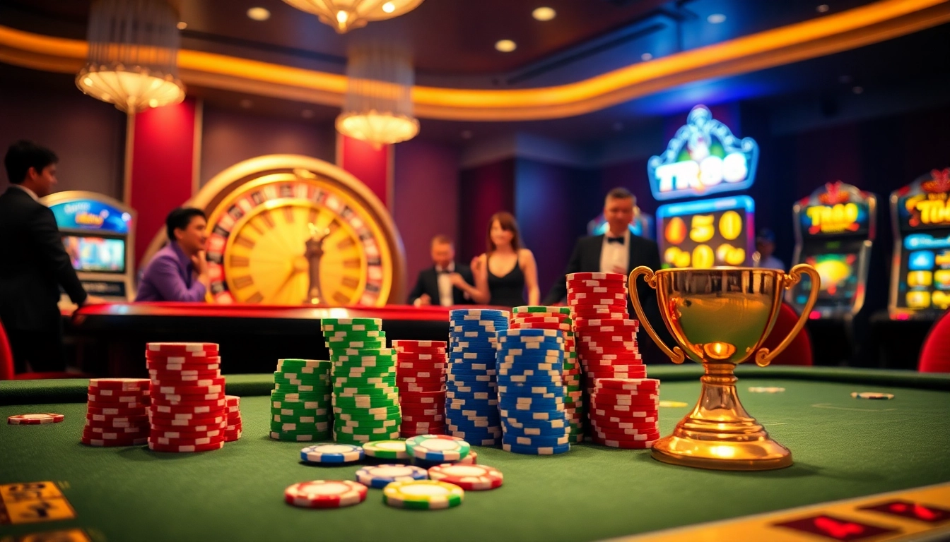 Experience thrilling gameplay at TR88 with vibrant casino scenes and exciting poker chips.