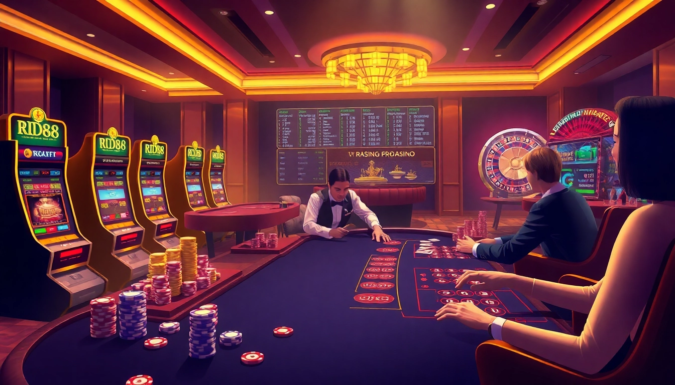 Experience the thrill of gambling at Trang Chủ RR88 with vibrant casino elements and high-stakes gameplay.