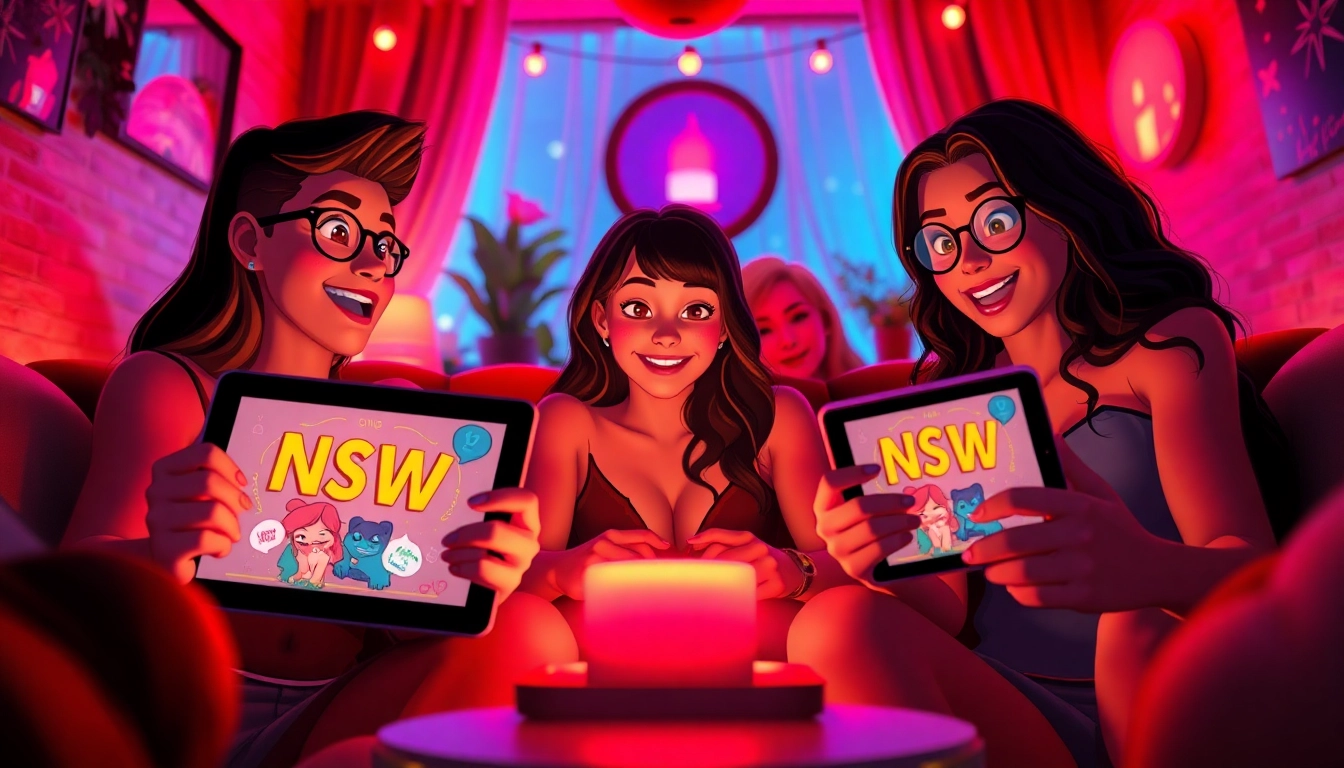 NSFW digital lounge scene with characters engaging in playful interactions.
