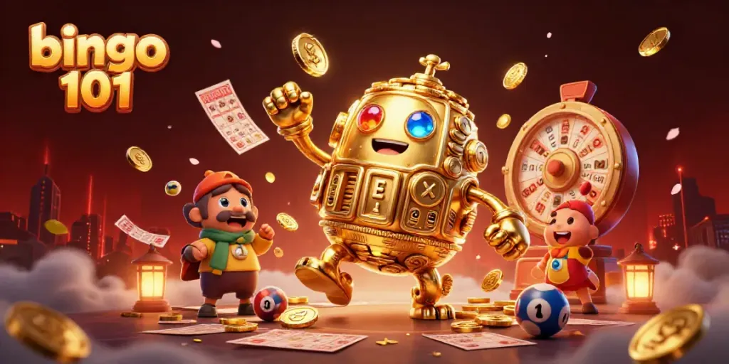 Engage with Bingo 101 as the golden golem represents fun and excitement in gaming.