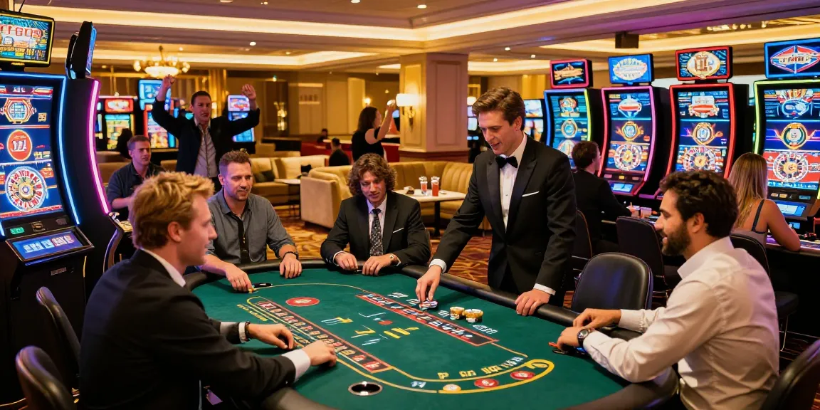 Engaging iwin casino atmosphere with players enjoying high-stakes games, flashing lights, and lively excitement.