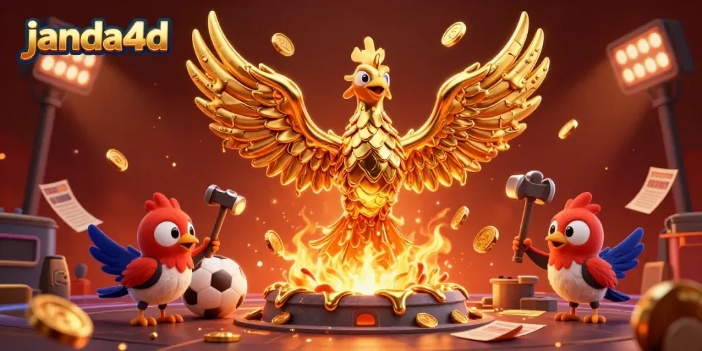 Berjudi dengan JANDA4D, phoenix emas dan karakter menarik di dunia taruhan olahraga.